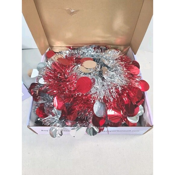 NWT (SET OF 2)  5 Foot Tinsel Christmas Tree Red/ Silver Battery Lighting& Star - Picture 2 of 12